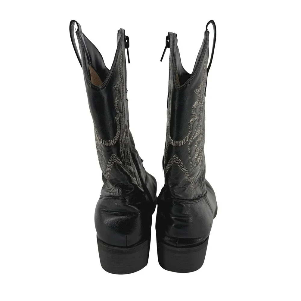 Frye and Co Bailey Stitch Kids Black Western Cowboy Boots Size 4 Zip Up OAB-01